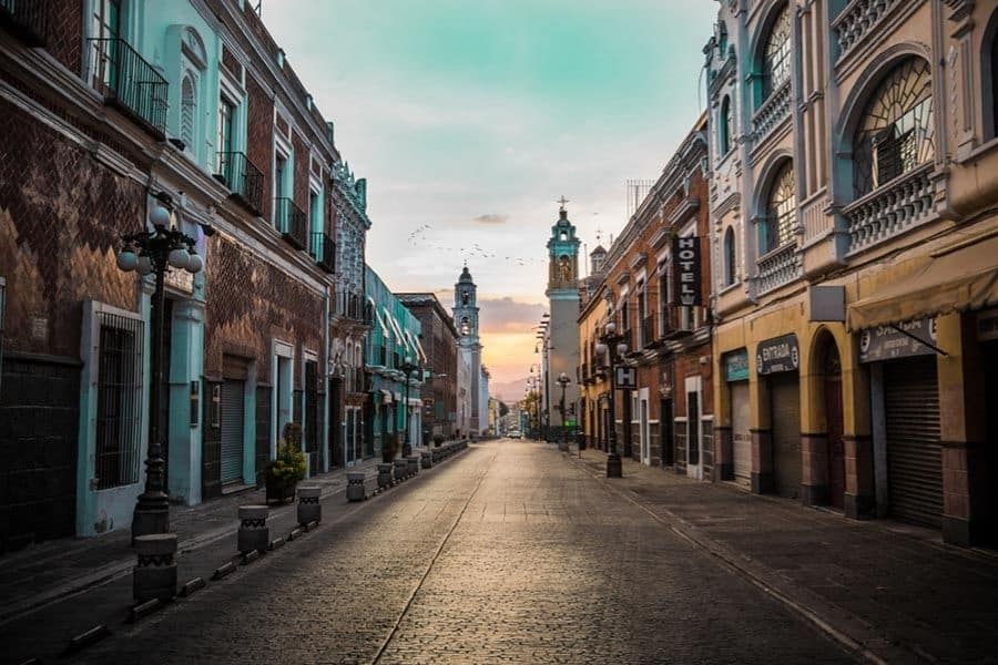 Puebla city center at sunset