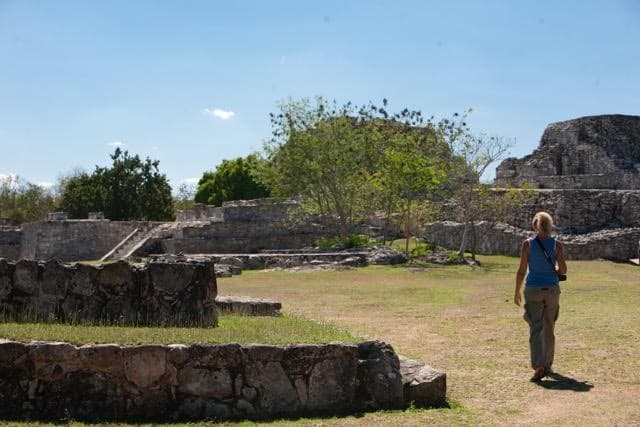 ME walking away in the archeological site of Labna yucatan