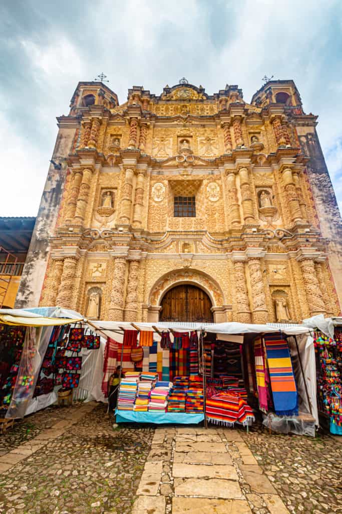Church Facade with markets stalls in front 