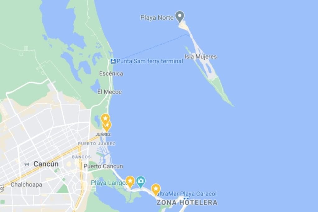 isla mujeres ferry map - how to get to isla mujeres