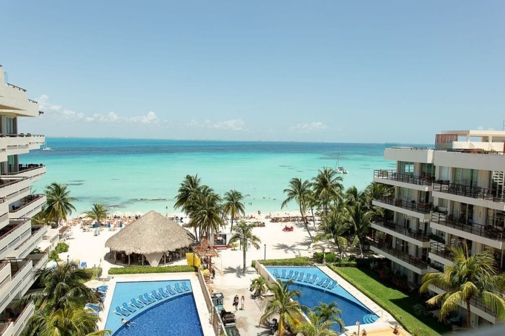 hotel overview with views of the blue sea