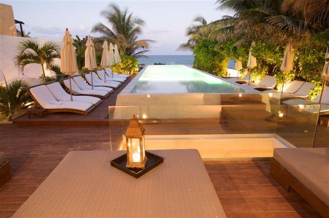 pool lined with beach chair