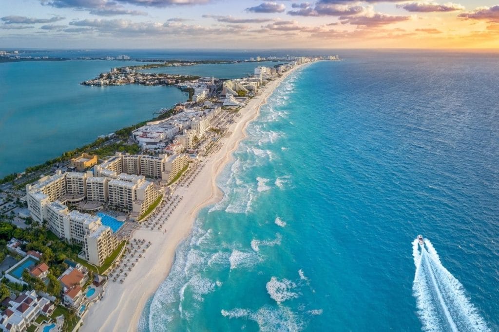 aerial view of the coast in Cancun - is Cancun safe right now?