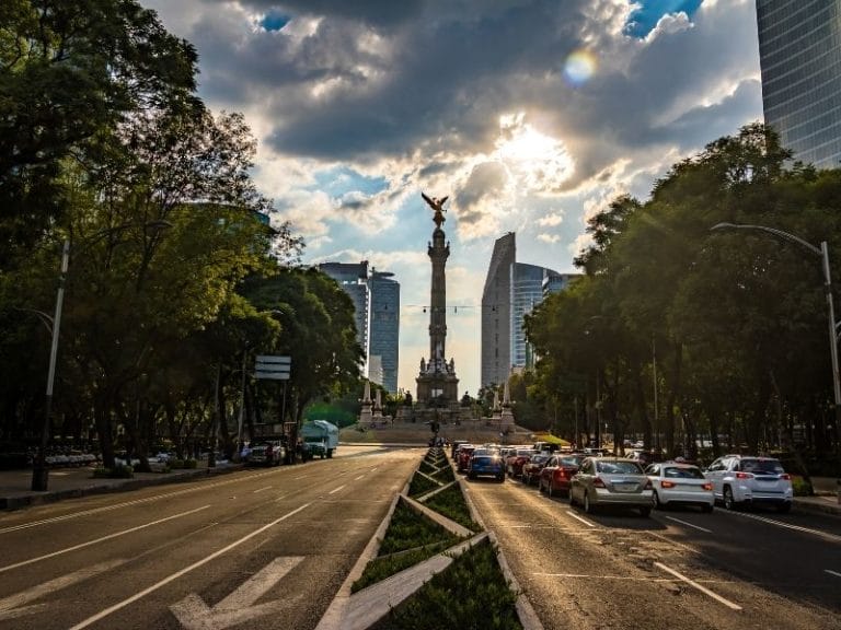 The angel statue in Mexico city at night.
