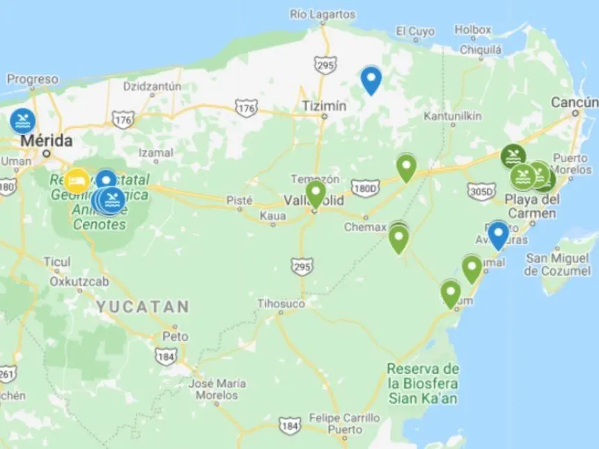 Map of the Yucatan Peninsula - Cancun Cenotes
