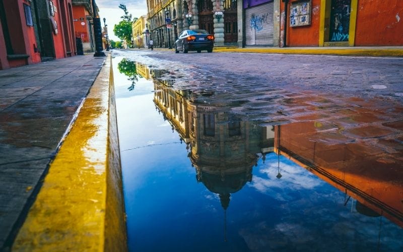 Oaxaca city street reflections