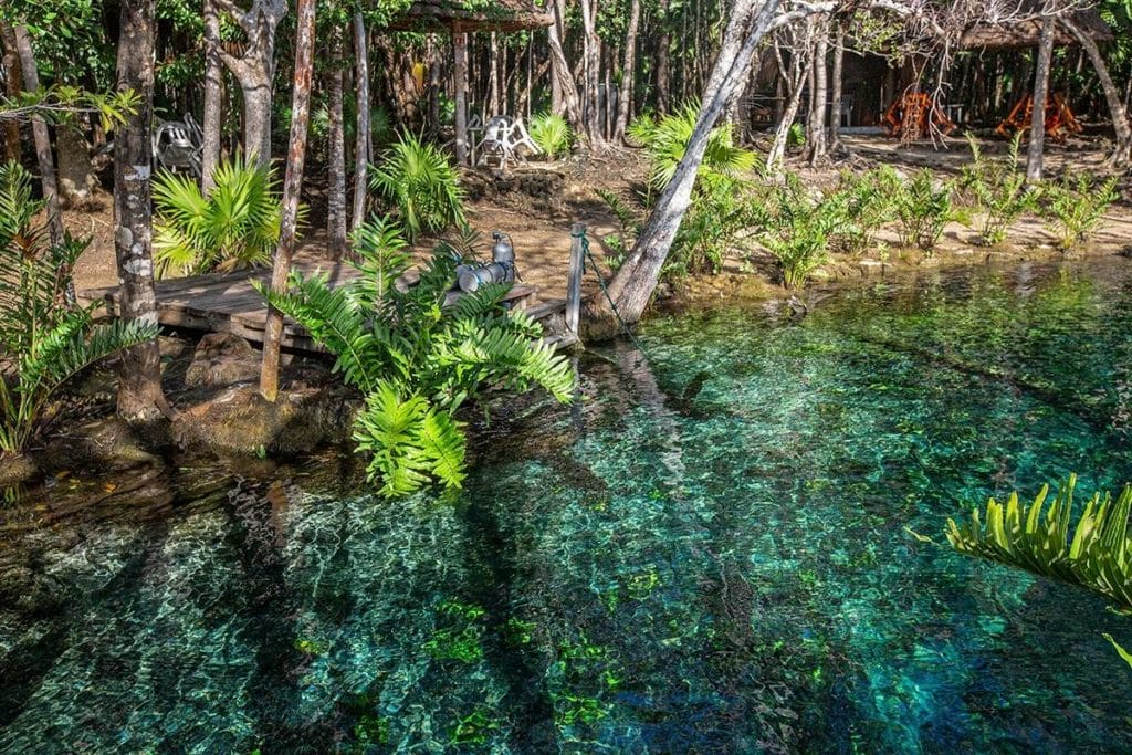 Cenote Corazon  diving equipment on a platform