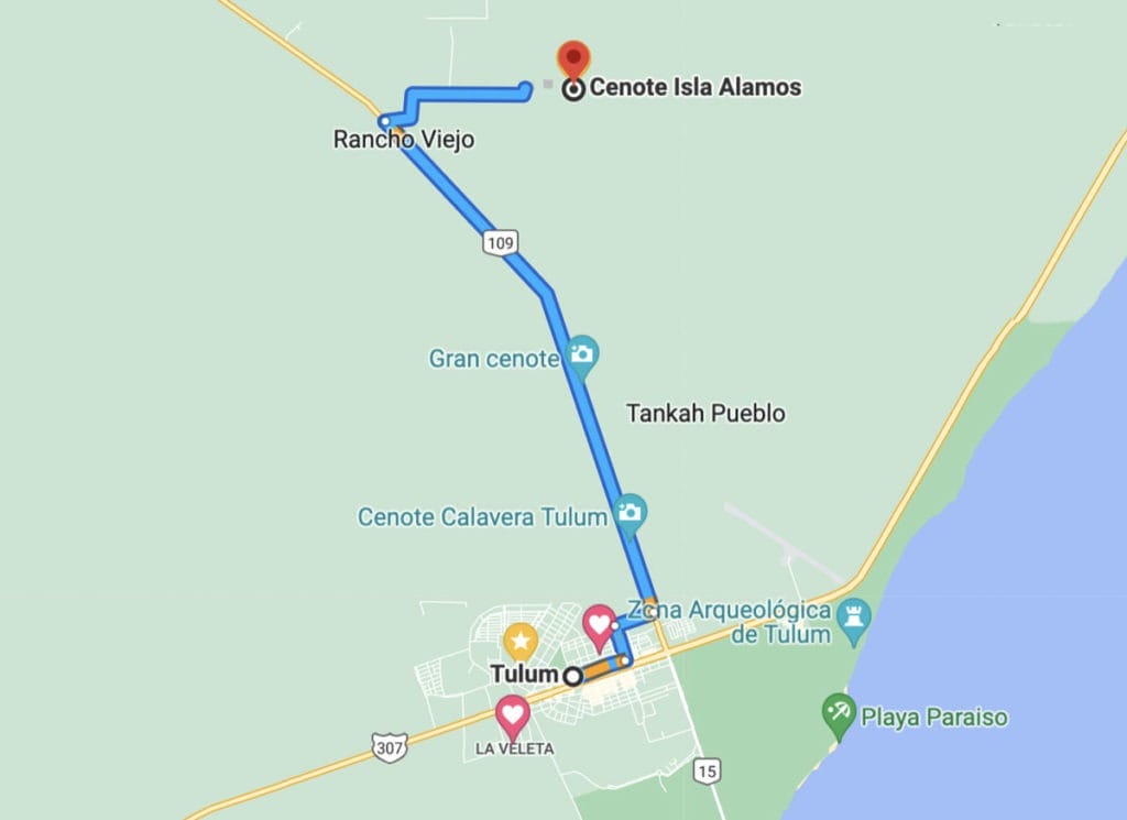 Cenote Isla Alamos Map