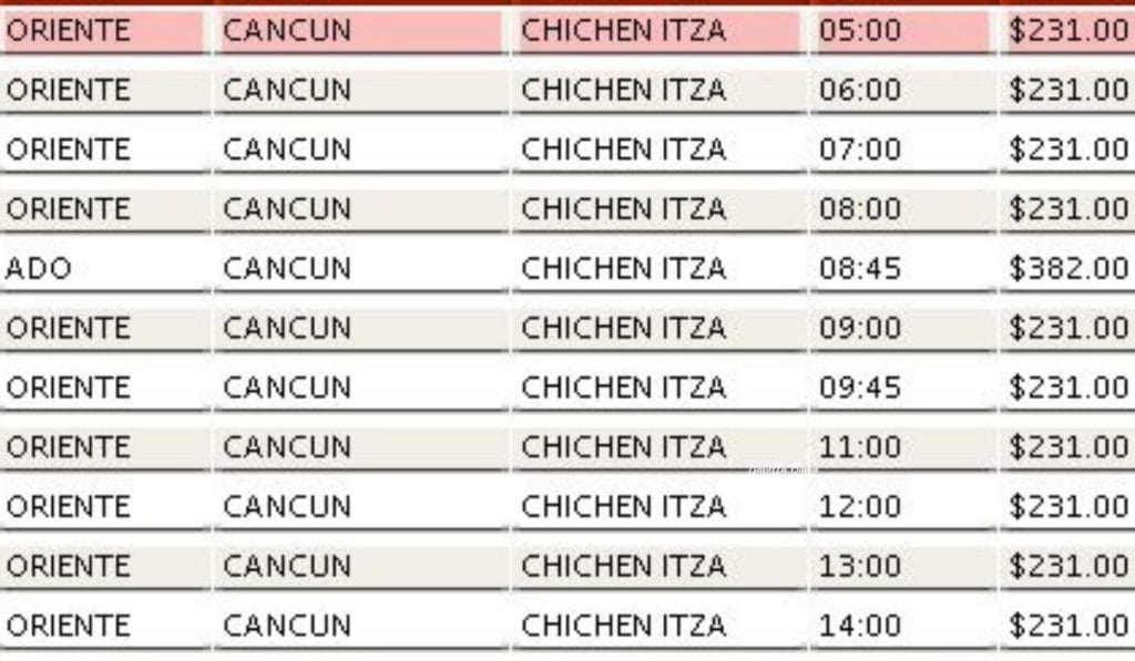 Cancun chichen itza bus schedule