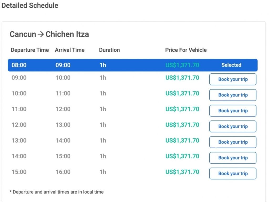 from Cancun to Chichen Itza flight schedule