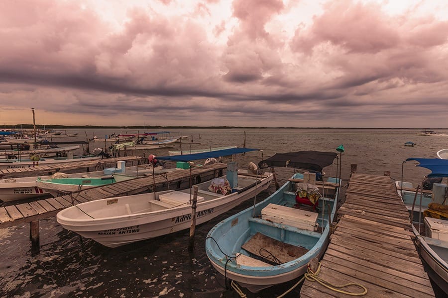 Rio Lagartos boat at sunset 