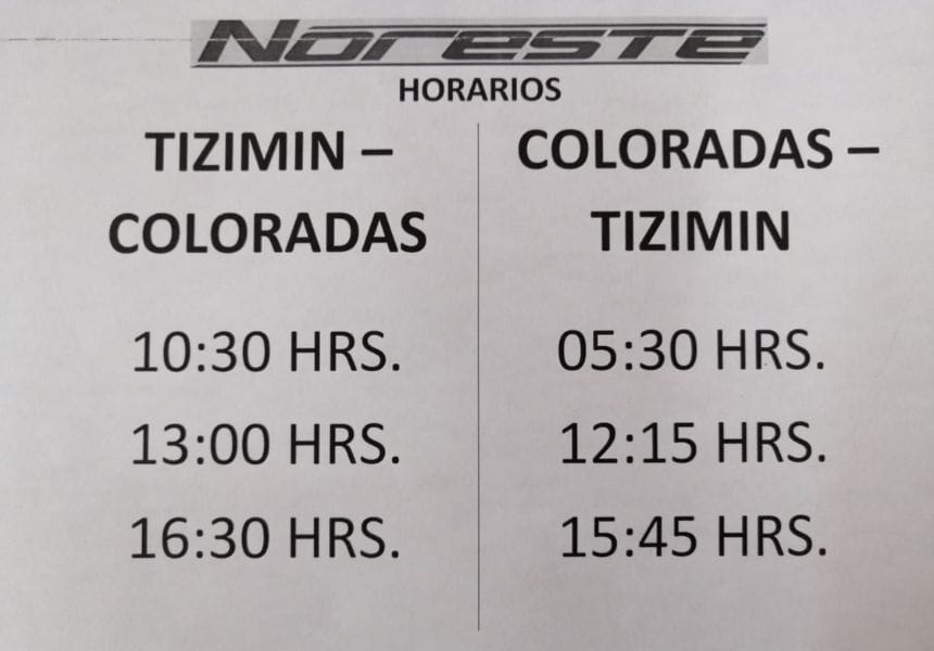 SCHEDULE BUS TIZIMIN LAS COLORADAS
