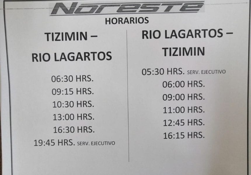 noreste schedule Rio Lagartos Tizimin Rio Lagartos