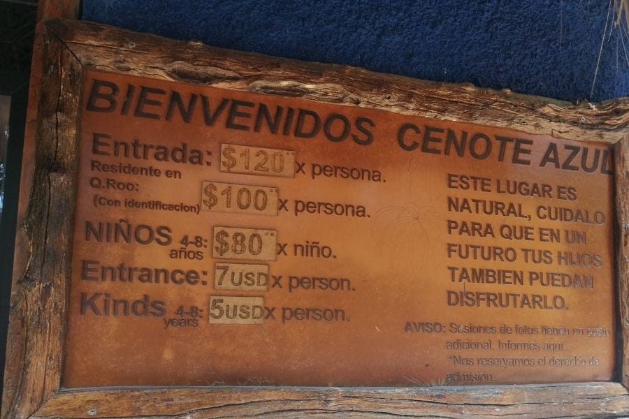 Cenote azul entrance fees