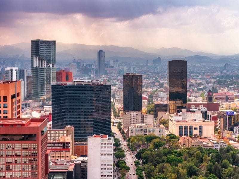 Aerial view of Mexico City with skyscrapers during the day