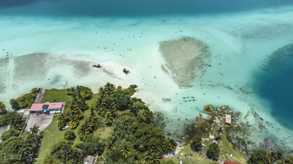 Bacalar drone view at Cocalito beach club