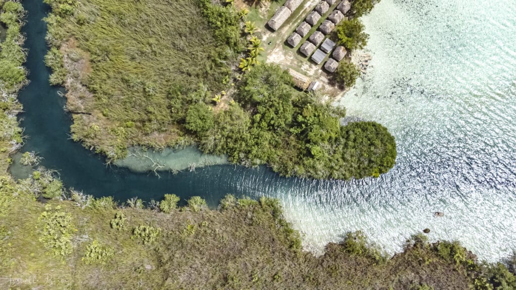 Balneario Lol Ha from the Drone where it connects with bacalar lagoon 