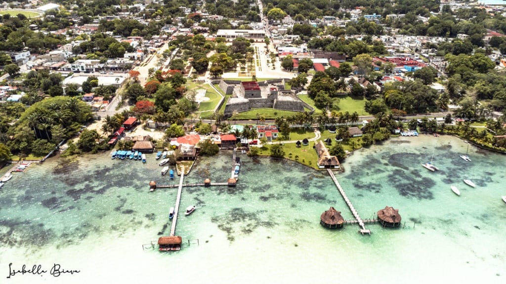 Bacalar drone San Felipe and plaza