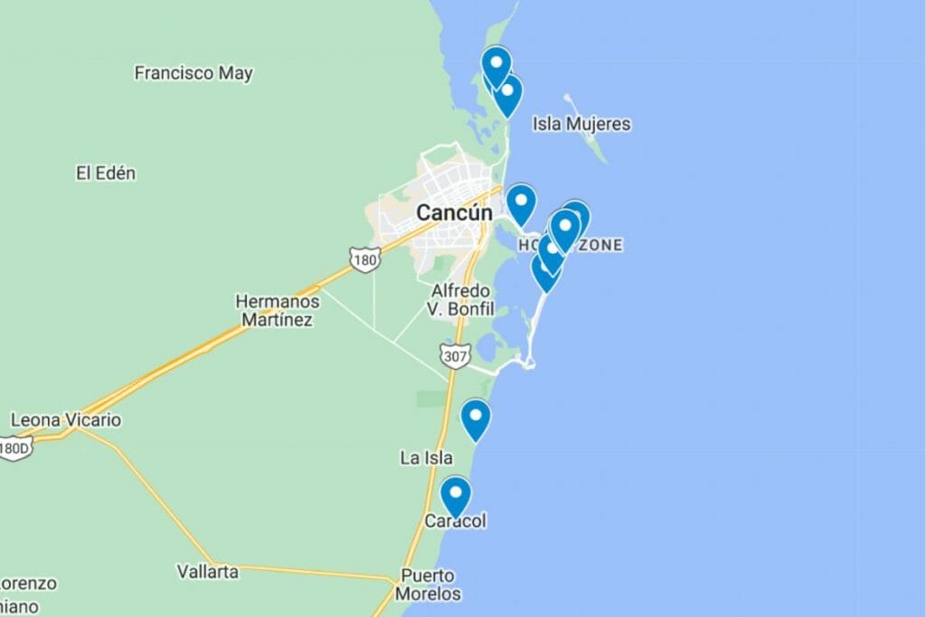 Cancun Adult only all inclusive hotels map