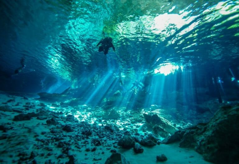 A man Cave Diving in Mexico