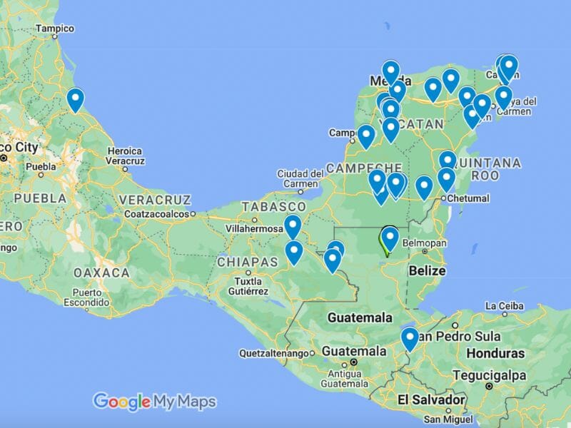 Map of the Mayan Ruins of Mexico