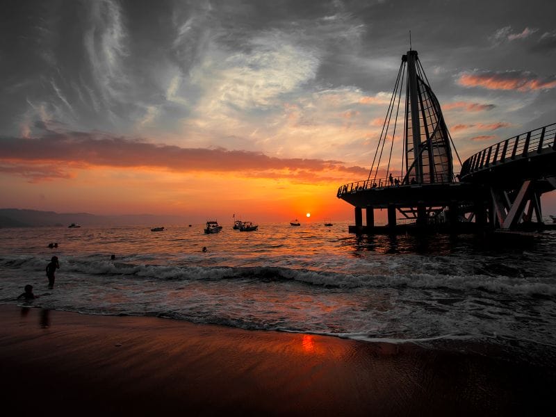 Puerto Vallarta beach at sunset