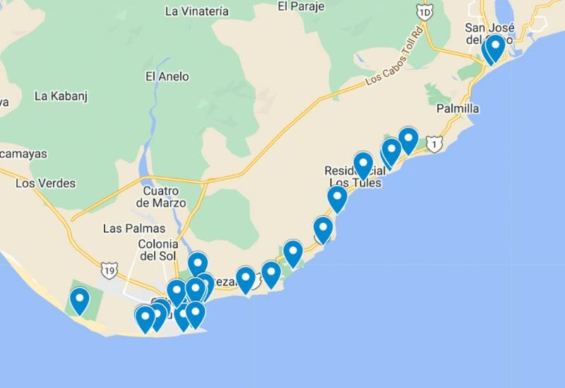 Cabo Hotels map