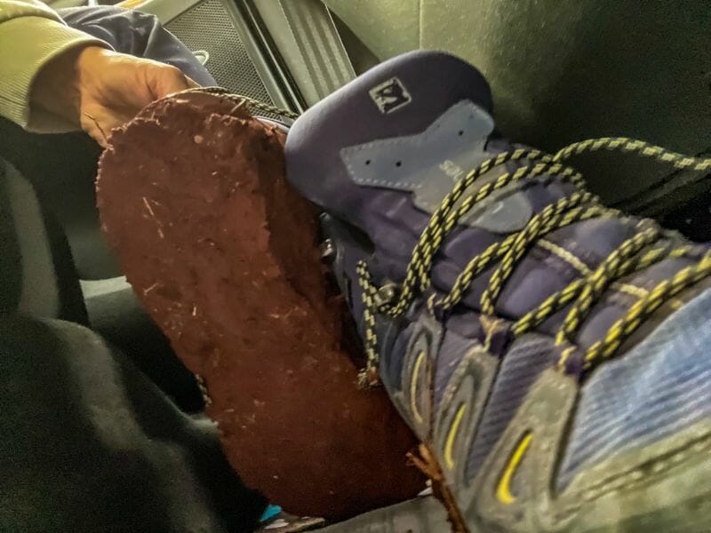 shoe dirty with red soil