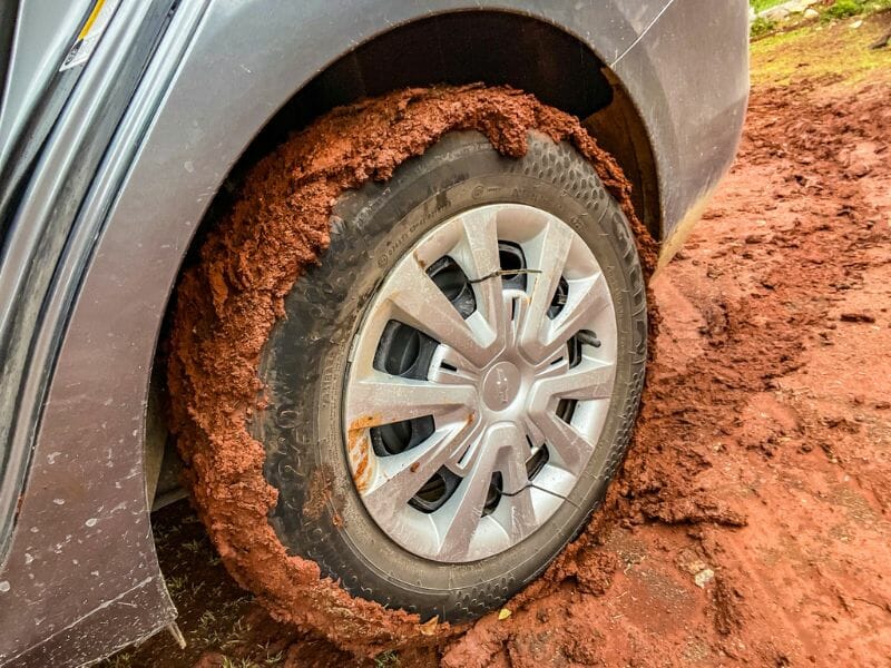 Tire dirty with red soil