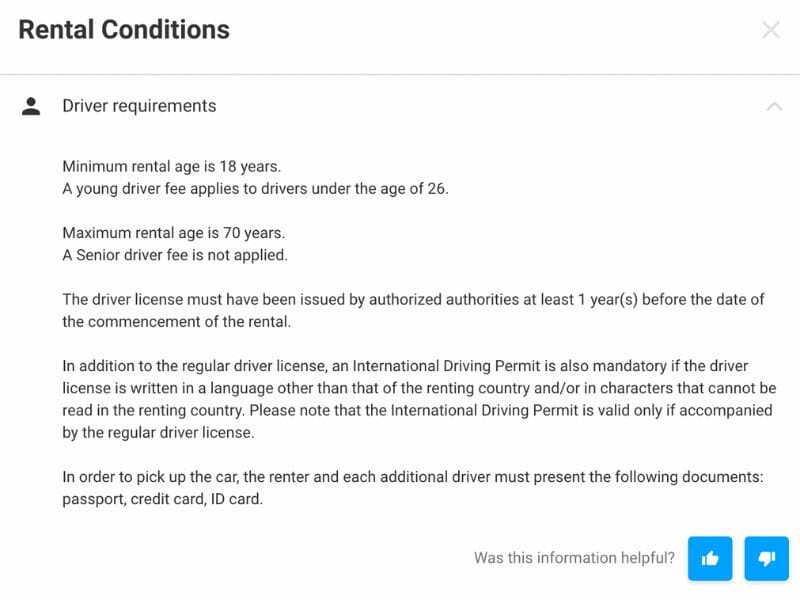 Discover Car Driver rental conditions
