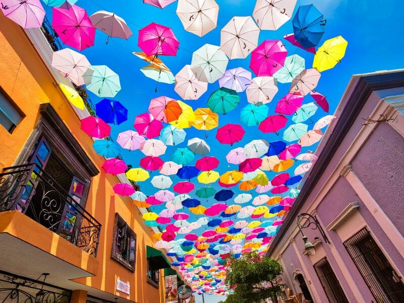 colorful umbrellas in tlaquepaque