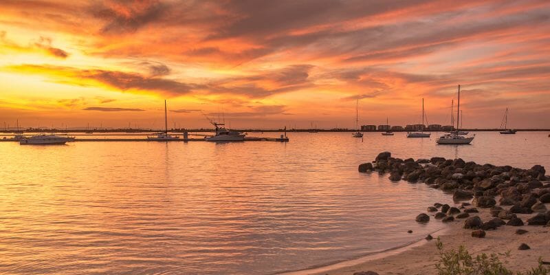 La Paz Malecon beach at sunset