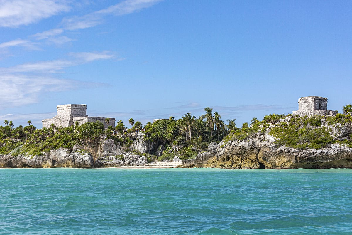 tulum ruins from the boat