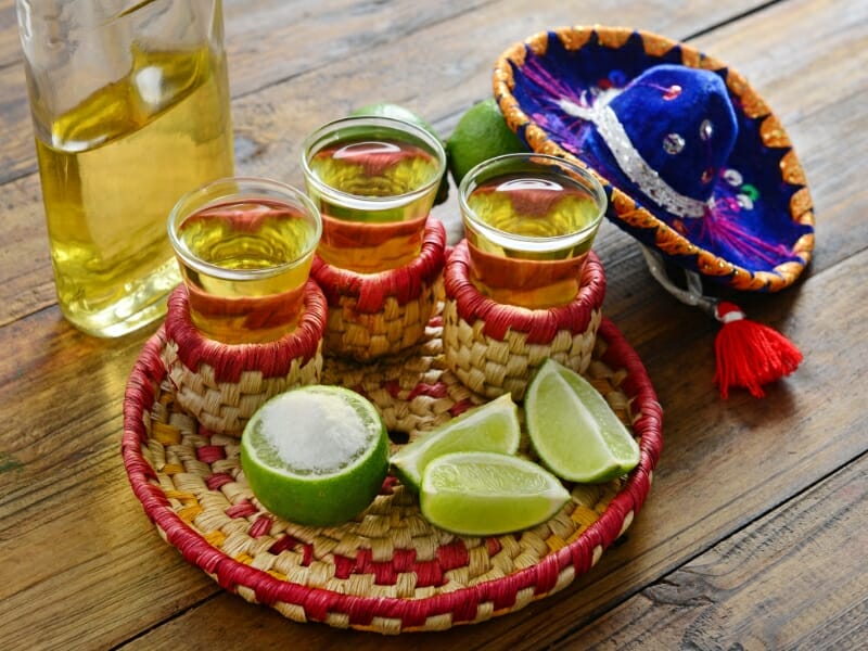 Three tequila's glasses served on Mexican style
