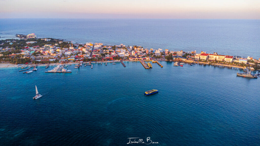 Aerial view of isla Mujeres Carribean coast