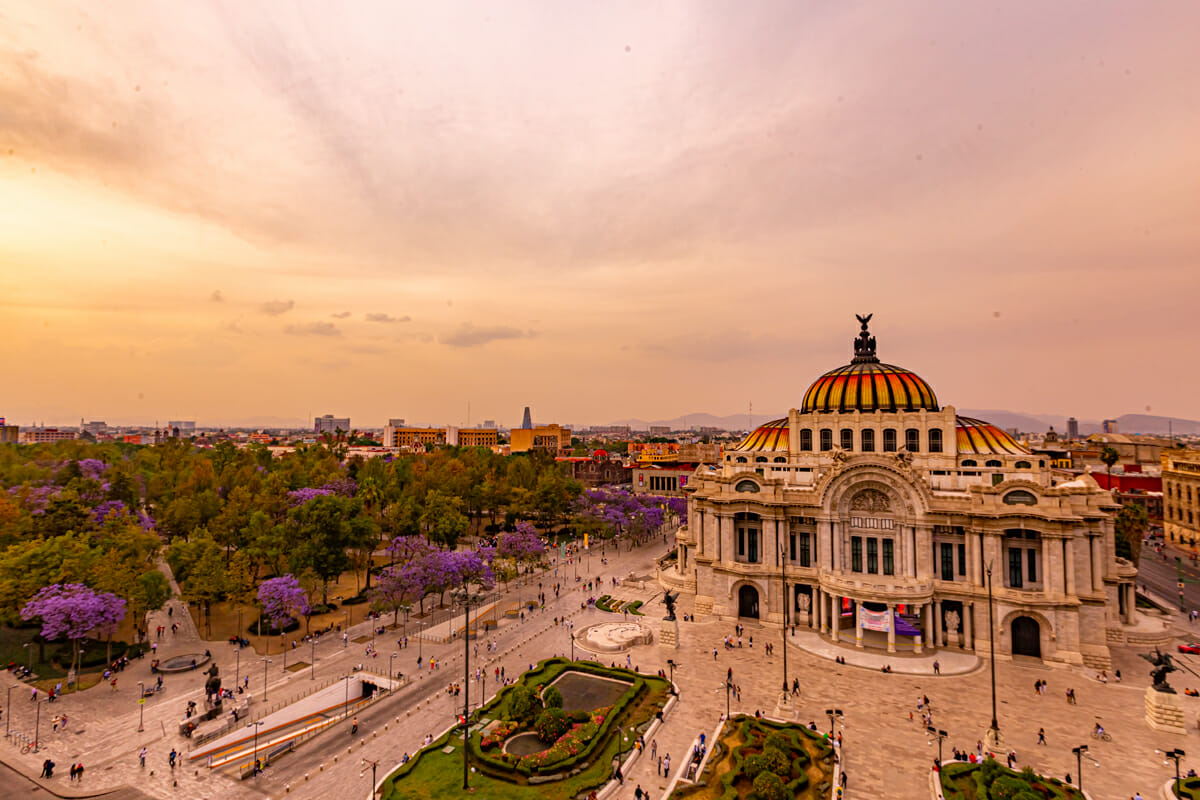 Bellas Artes Building at sunset in Mexico City