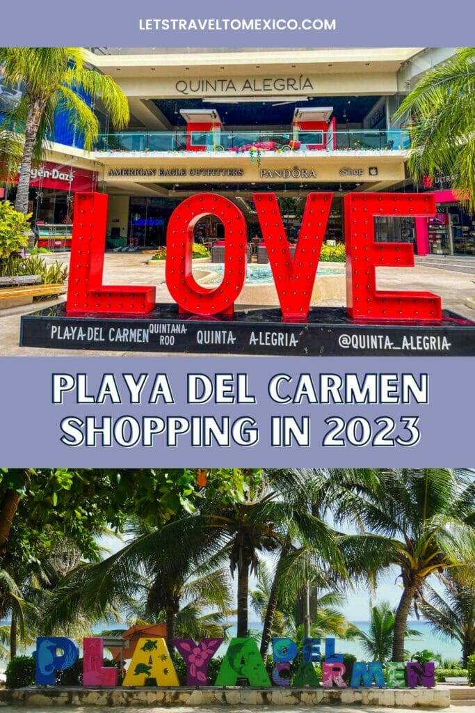View of a LOVE sign at Quinta Alegria in 5th Avenue and Playa del Carmen signage - this image leads you to Pinterest.