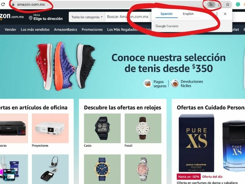 Amazon.com.mx home page in Spanish translated into english