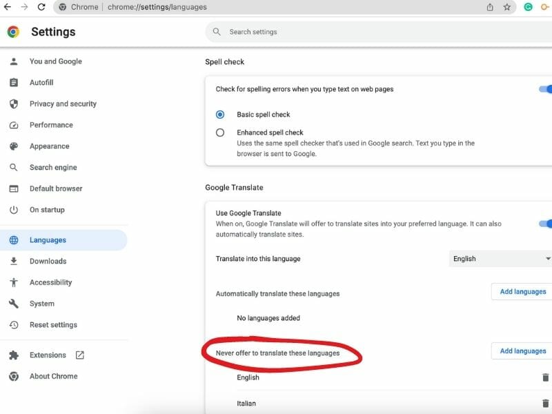 google setting