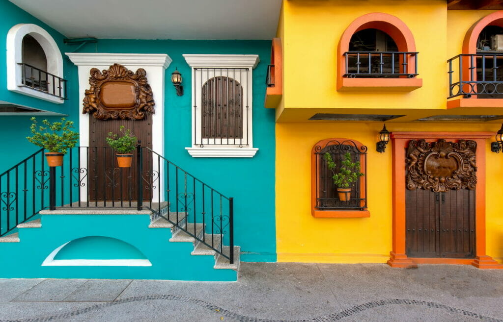 Colorful houses in a street in Puerto Vallarta.