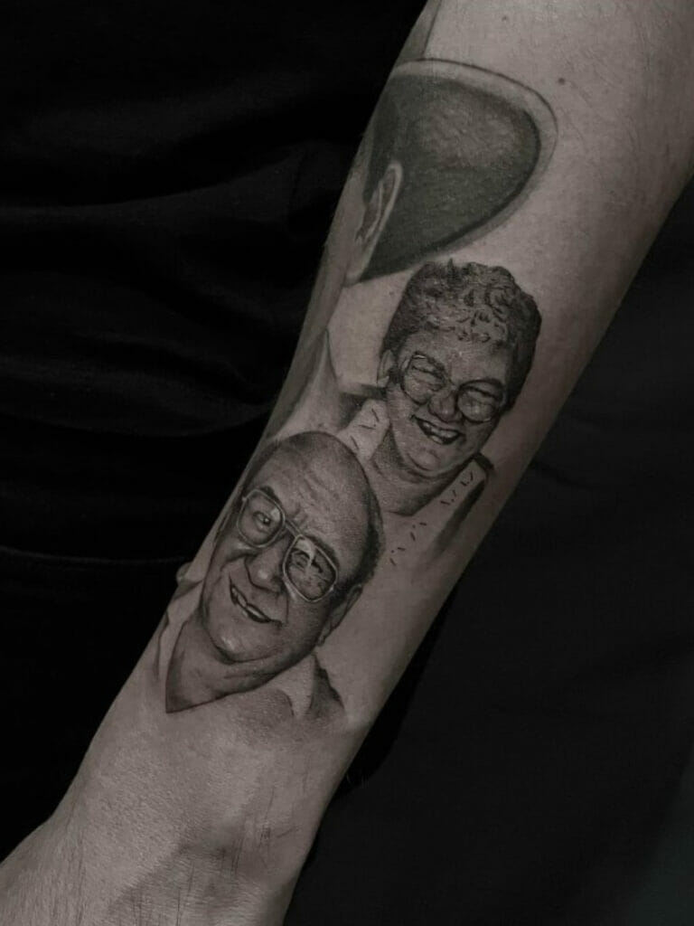 Black and white Mexican tattoos of family members