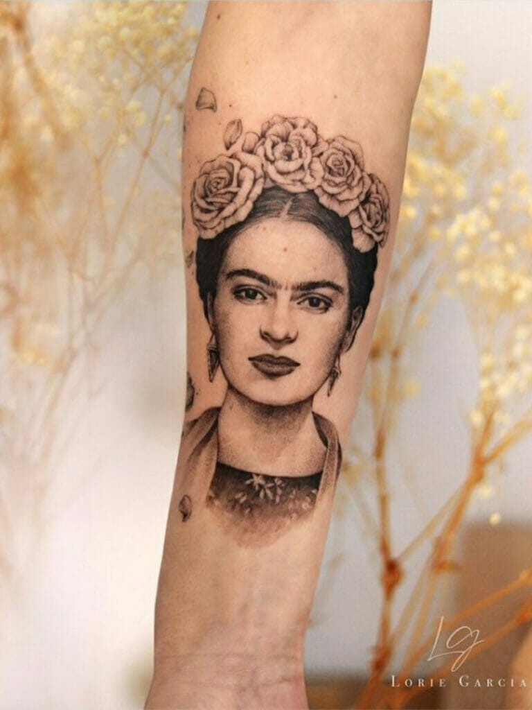 Black Frida Kahlo Mexican tattoo 