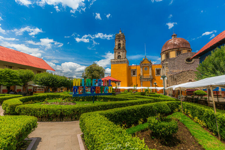 Mineral del Chico Main Square with letters and Church.