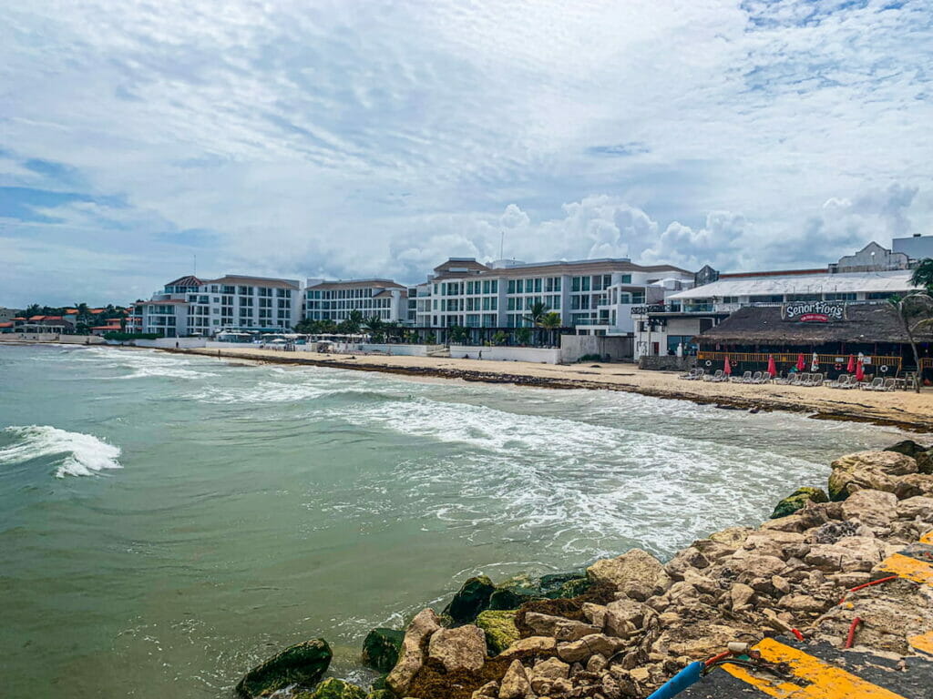 The Playacar Beach with huge waves -view from the ferry.