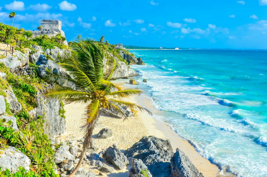 The Mayan Ruins in Tulum under a clear sky.