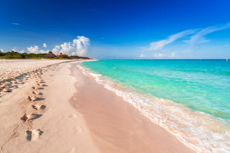 View of the white sand beach of Playa del Carmen.