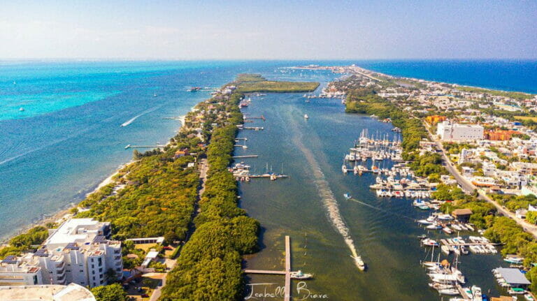 Aerial view of the docks in Isla Mujeres.
