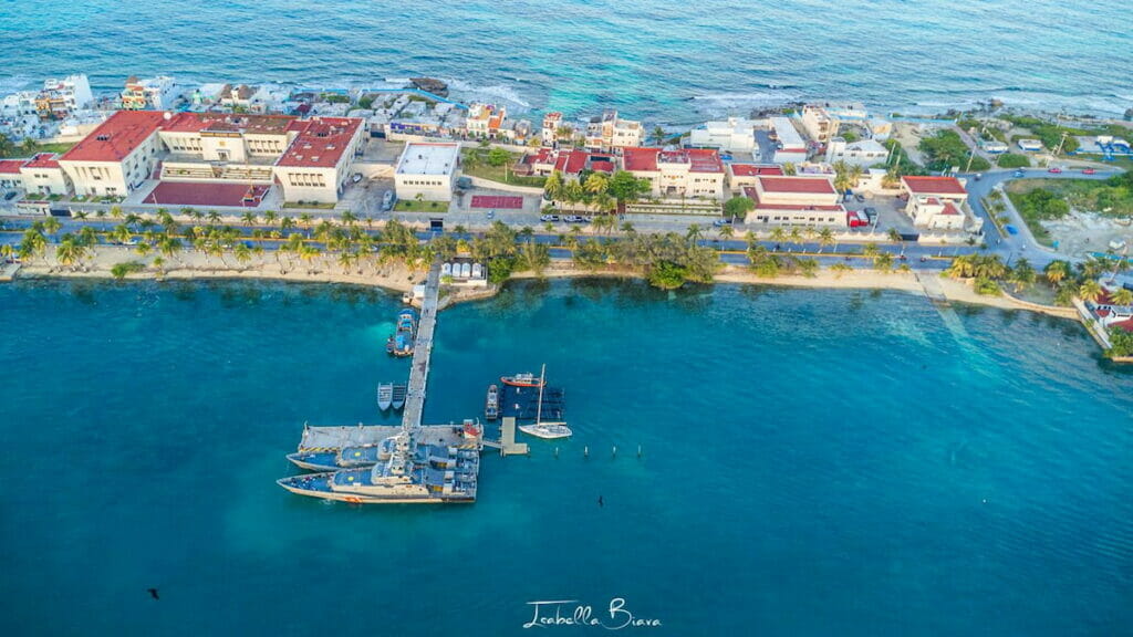 Aerial view of Isla Mujeres Marina Port.