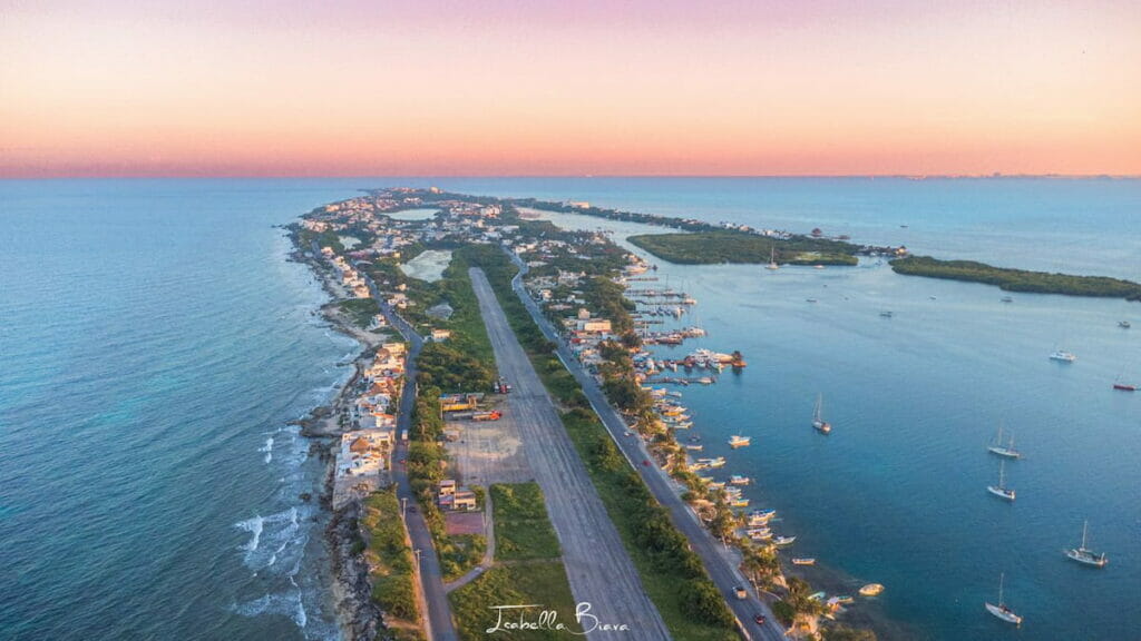 Aerial view of Isla Mujeres and Punta Sur.