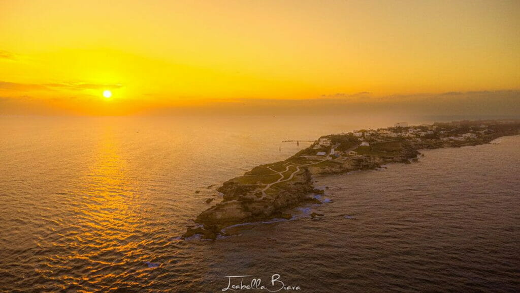 Drone view of Isla Mujeres on a sunset.